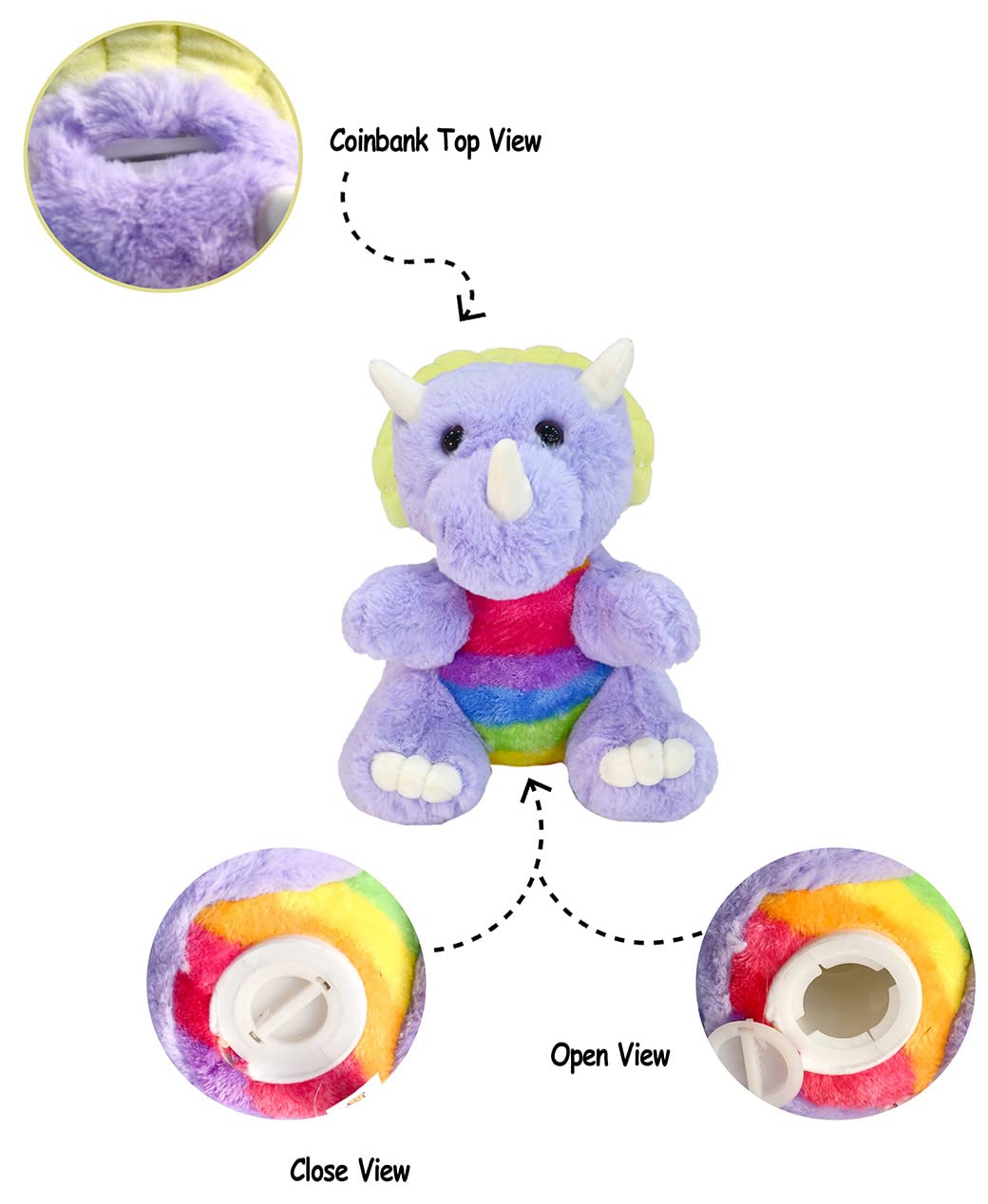 Mirada Purple Cute Stuffed Dinosaur Coin Bank Soft Toy - 25 Cm