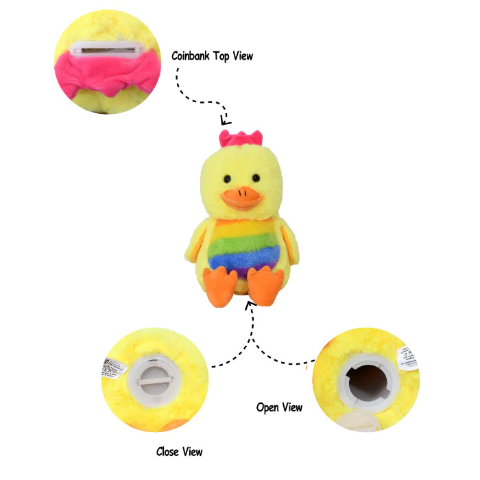 Mirada Yellow Cute Plush Duck Coin Bank Stuffed Soft Toy - 25 Cm