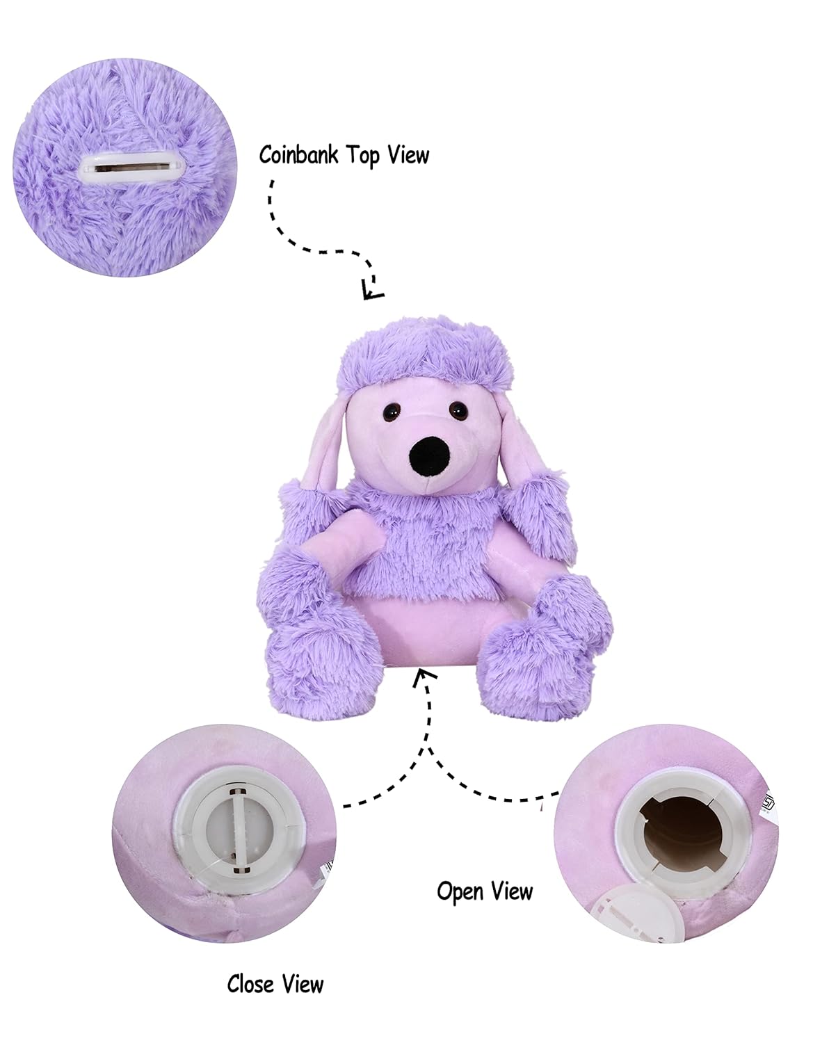 Mirada Lavender Cute Plush Poodle Coin Bank Stuffed Soft Toy - 25 Cm