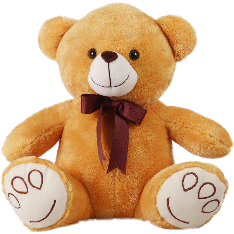 Mirada Teddy Bear With Embroidered Paw & Brown Bow - 30 cm