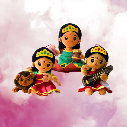 Modi Toys Laxmi Devi, Saraswati Devi And Durga Devi Small (7 Inch Each) Mantra Singing Plush Combo