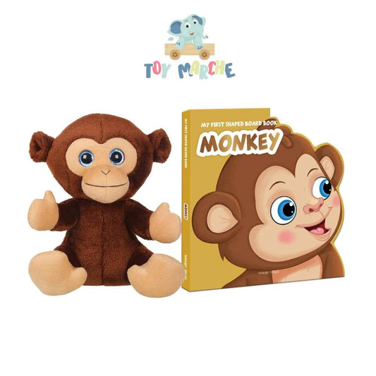 Mirada Monkey 25 cm Dark Brown And My First Shaped Board Book Monkey