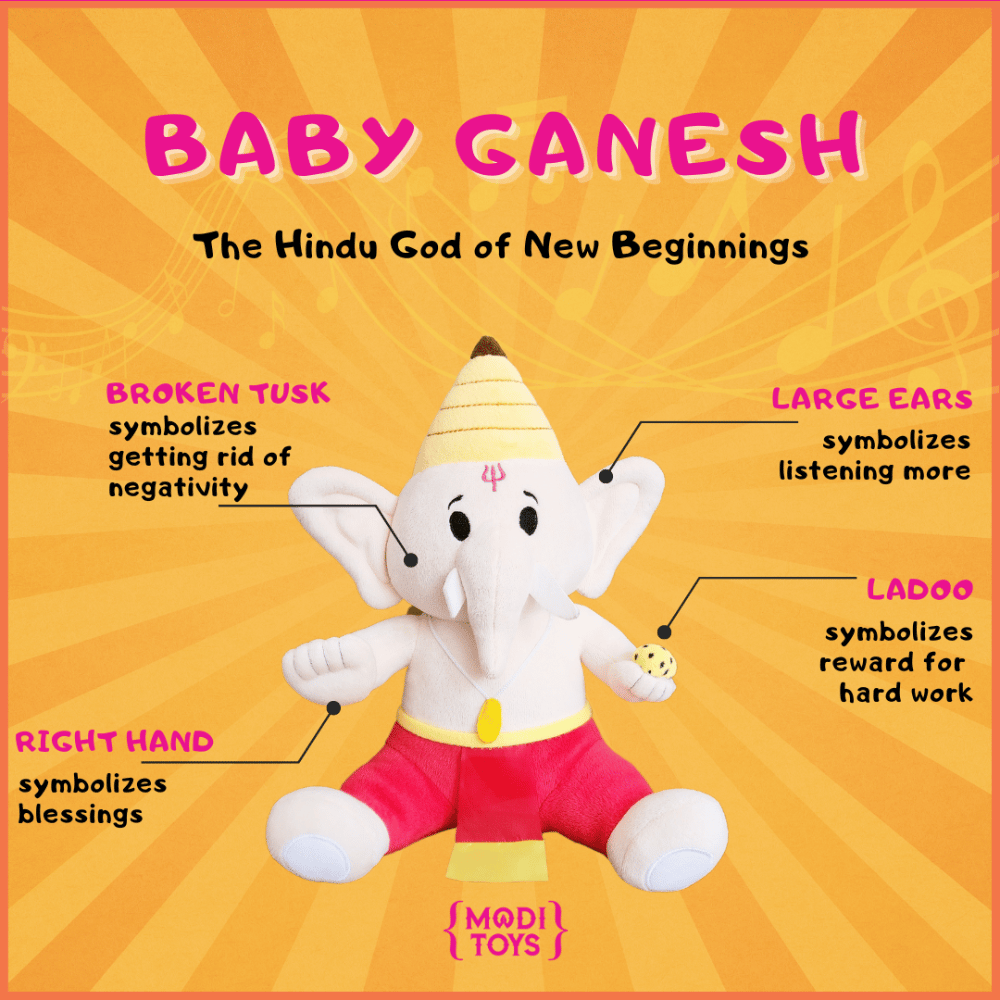 Modi Toys Baby Ganesh Large Plush (non singing) - 22 Inch