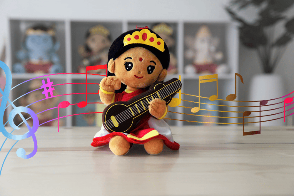 Modi Toys Saraswati Devi Small Mantra Singing Plush - 7 inch
