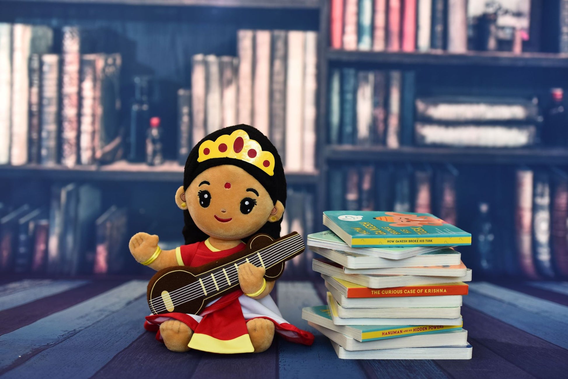Modi Toys Saraswati Devi Small Mantra Singing Plush (7 inch) And Saraswati and the Stolen Somras