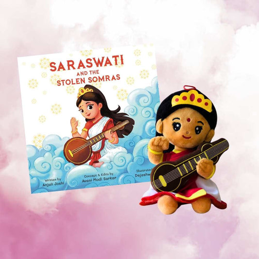 Modi Toys Saraswati Devi Small Mantra Singing Plush (7 inch) And Saraswati and the Stolen Somras
